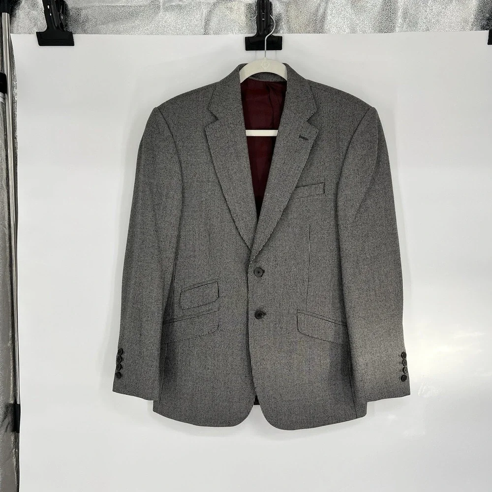 Charles Tyrwhitt Mens‎ Sport Coat Black Check Yorkshire Tweed Wool Slim Fit 38S